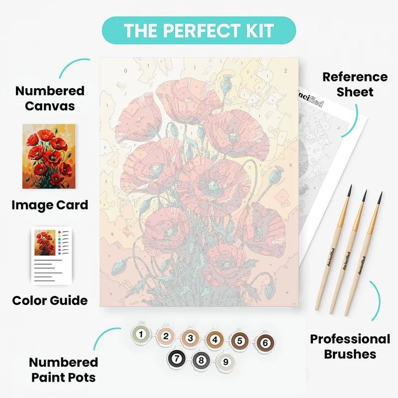 Red Poppies in Golden Sunlight - Paint by Numbers Kit