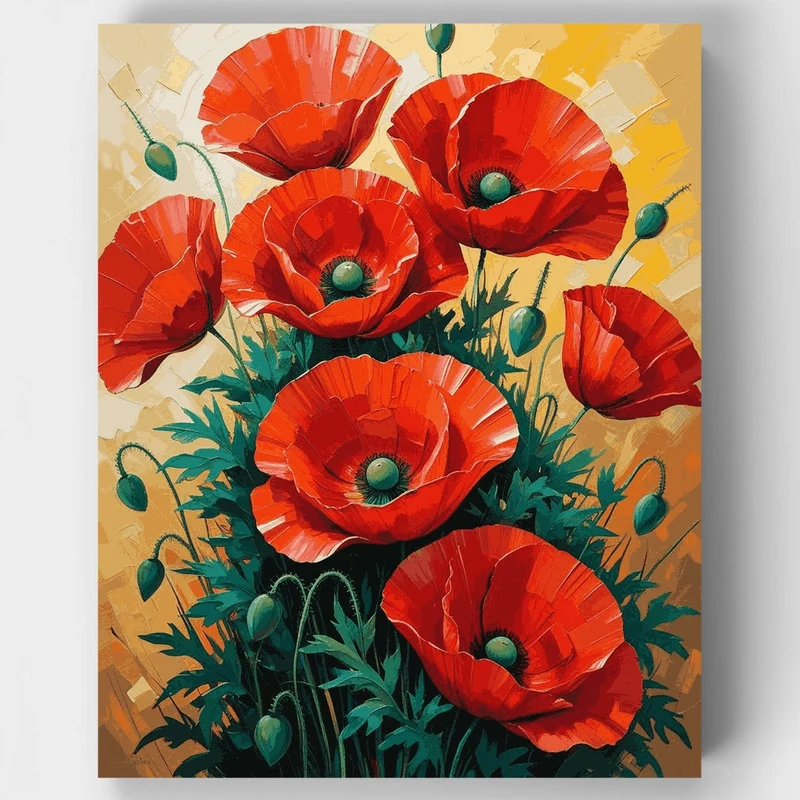 Red Poppies Field Painting - Paint by Numbers Kit