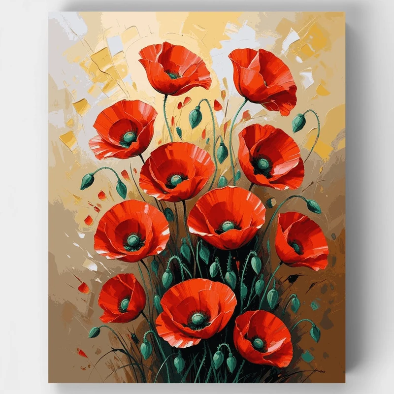 Red Poppies Bouquet - Paint by Numbers Kit