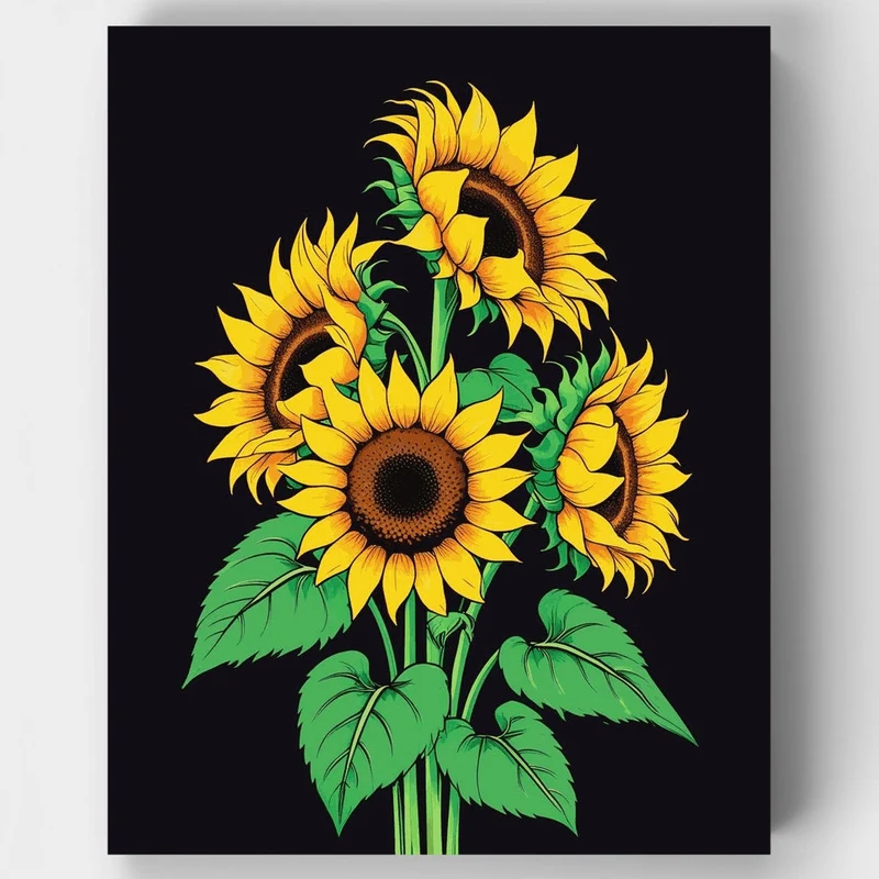 Vibrant Sunflower Bouquet Black Background - Paint by Numbers Kit