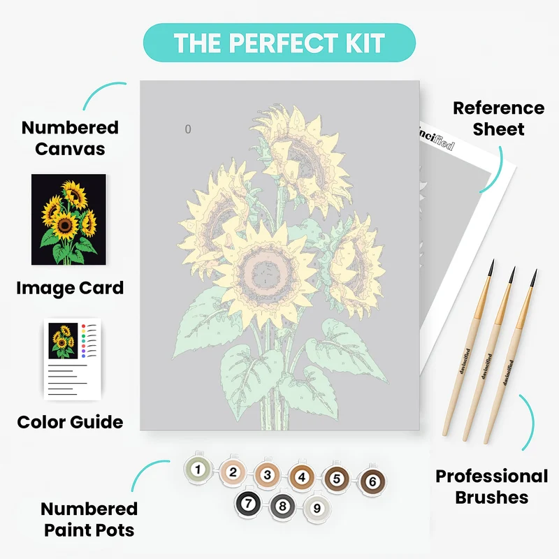 Vibrant Sunflower Bouquet Black Background - Paint by Numbers Kit