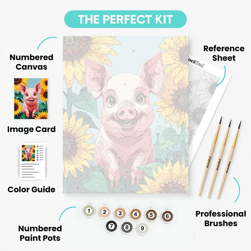 Adorable Pig in Sunflower Field - Paint by Numbers Kit