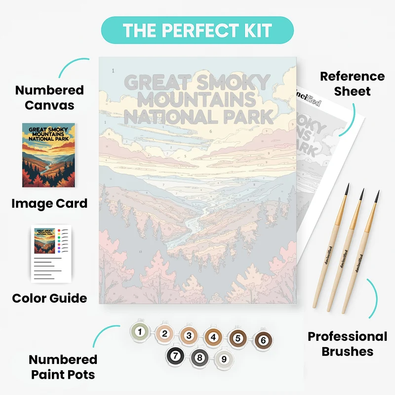 Great Smoky Mountains National Park Autumn River Canyon Sunset - Paint by Numbers Kit