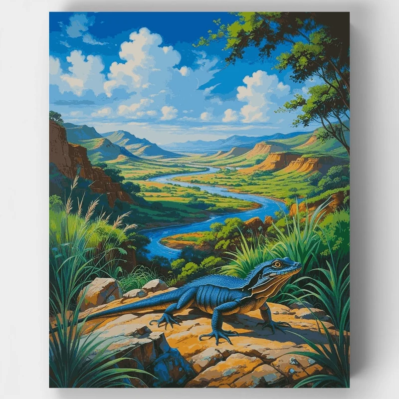 Komodo National Park Blue Lizard Canyon River Vista - Paint by Numbers Kit