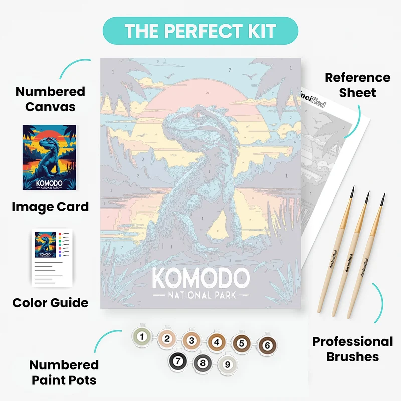 Komodo National Park Blue Dragon Tropical Sunset - Paint by Numbers Kit