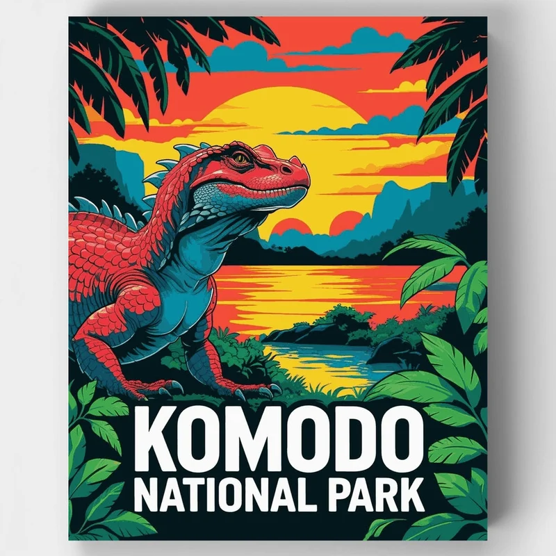 Komodo National Park Dragon Sunset Tropical Vista - Paint by Numbers Kit