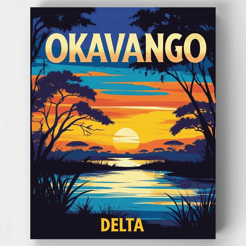 Okavango Delta Blazing Horizon River Twilight - Paint by Numbers Kit