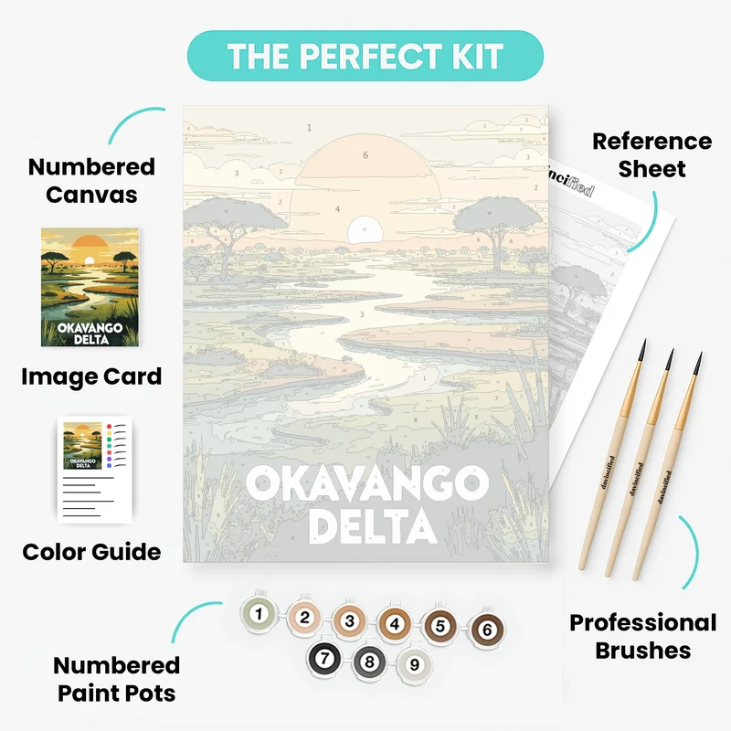 Okavango Delta Winding River Savanna Sunset - Paint by Numbers Kit
