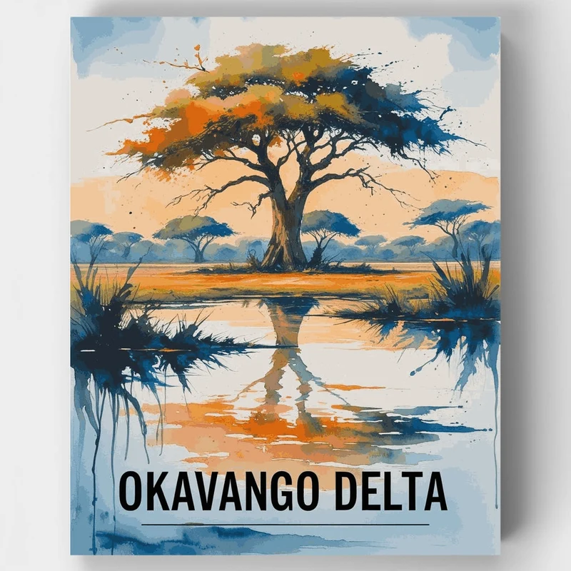 Okavango Delta Acacia Watercolor Reflection - Paint by Numbers Kit