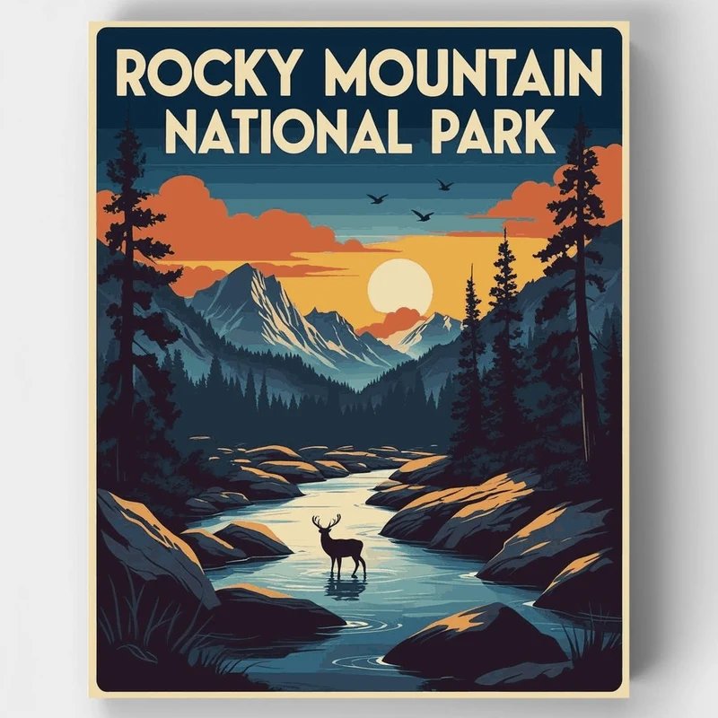 Rocky Mountain National Park Sunset Stag Creek Crossing - Paint by Numbers Kit