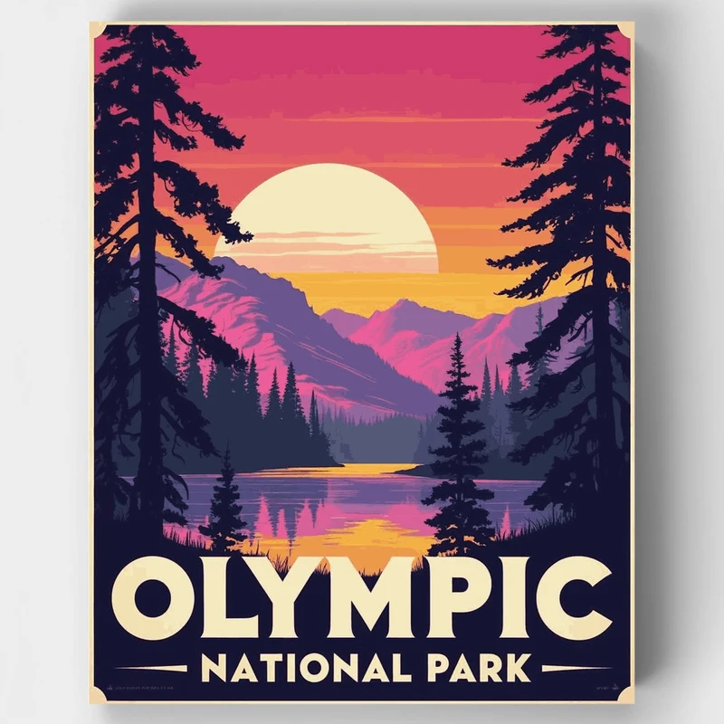 Olympic National Park Mountain Lake Sunset - Paint by Numbers Kit