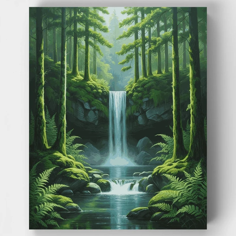 Olympic National Park Waterfall Forest - Paint by Numbers Kit
