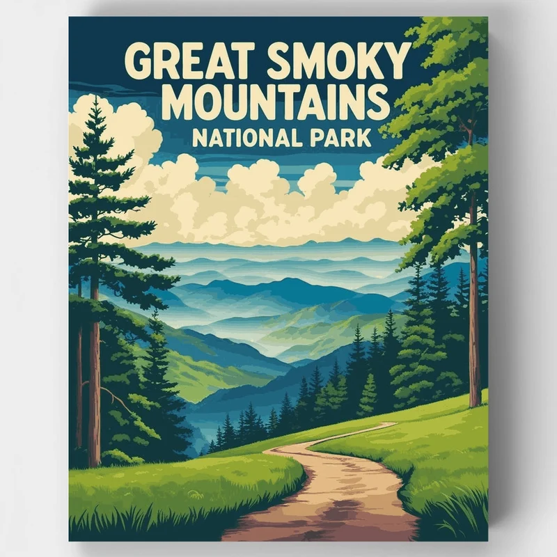 Great Smoky Mountains National Park Misty Valley Trail - Paint by Numbers Kit
