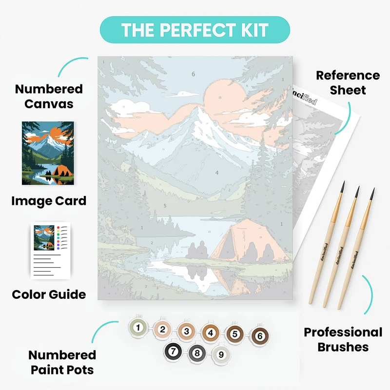 Great Smoky Mountains National Park Lakeside Camping at Sunset - Paint by Numbers Kit