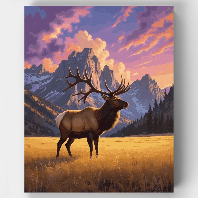 Grand Teton National Park Elk at Sunset - Paint by Numbers Kit