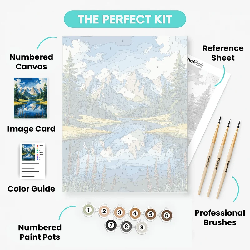 Grand Teton National Park Crystal Lake Mountain Reflection - Paint by Numbers Kit