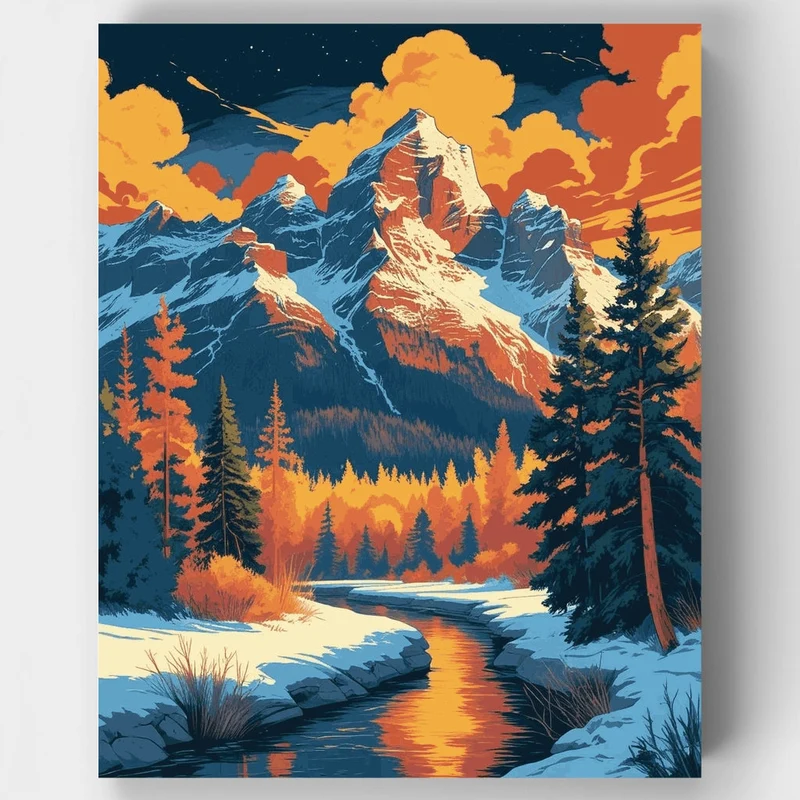 Grand Teton National Park Winter Creek Sunset - Paint by Numbers Kit