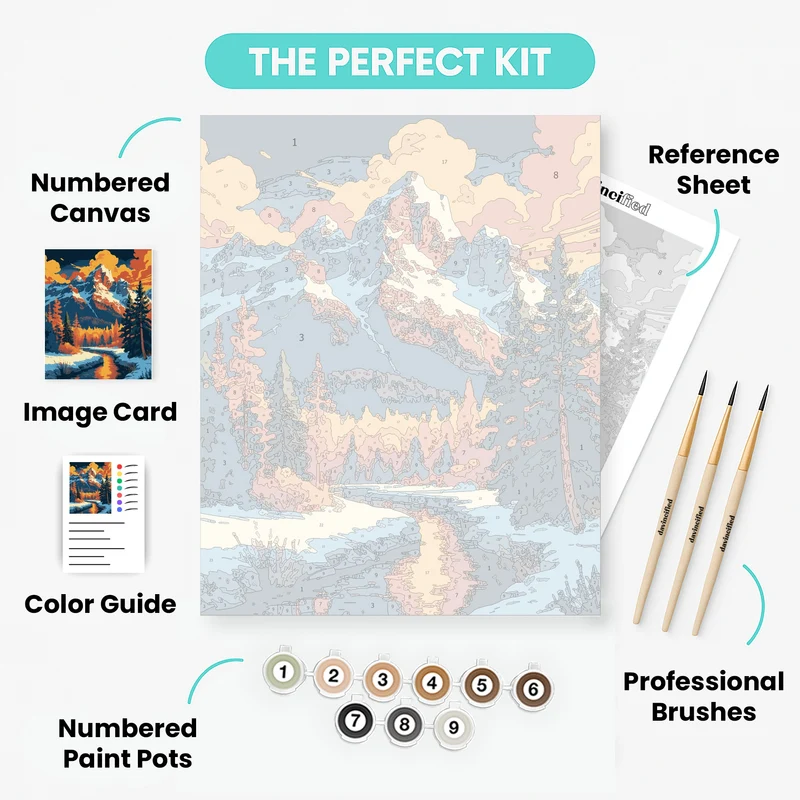 Grand Teton National Park Winter Creek Sunset - Paint by Numbers Kit