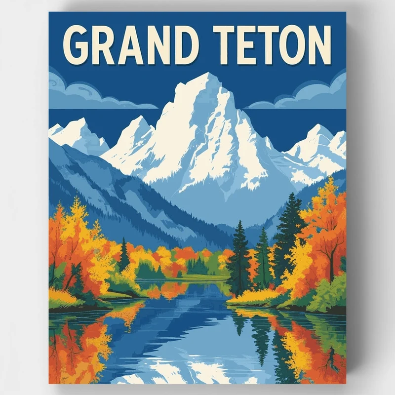 Grand Teton National Park Autumn River Reflection - Paint by Numbers Kit