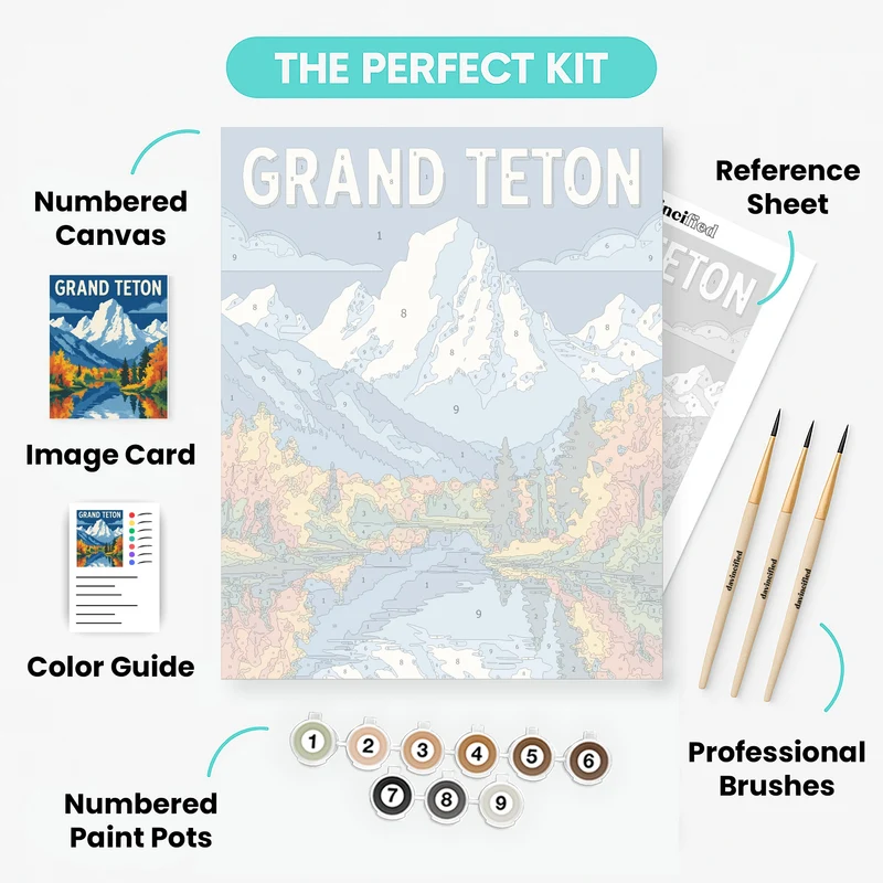 Grand Teton National Park Autumn River Reflection - Paint by Numbers Kit