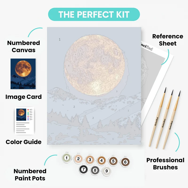 Grand Teton National Park Moon Rising Over Snowy Mountains - Paint by Numbers Kit