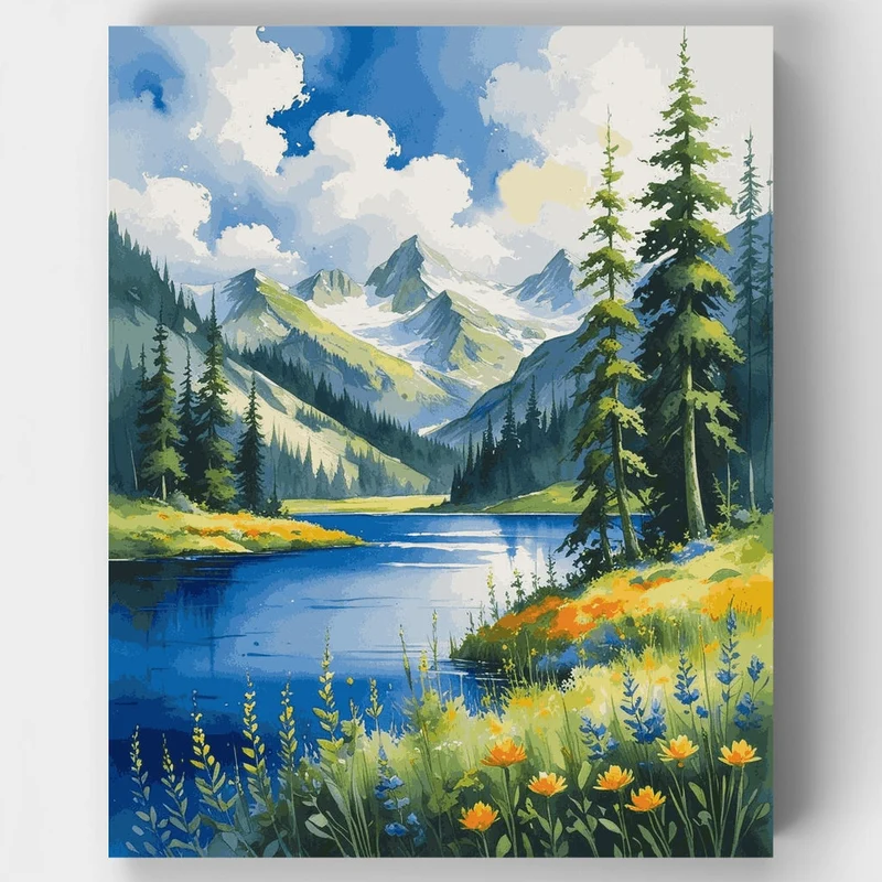 Glacier National Park Wildflower Meadow Lake - Paint by Numbers Kit