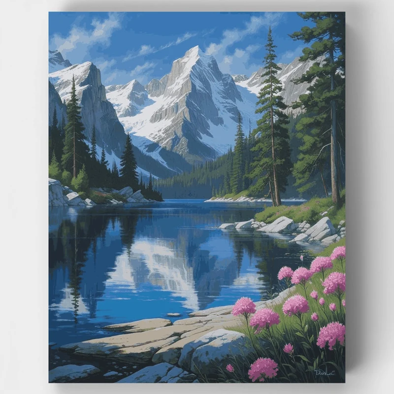 Glacier National Park Alpine Bloom Lake - Paint by Numbers Kit