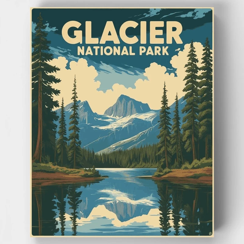 Glacier National Park Glacial Mirror Lake - Paint by Numbers Kit