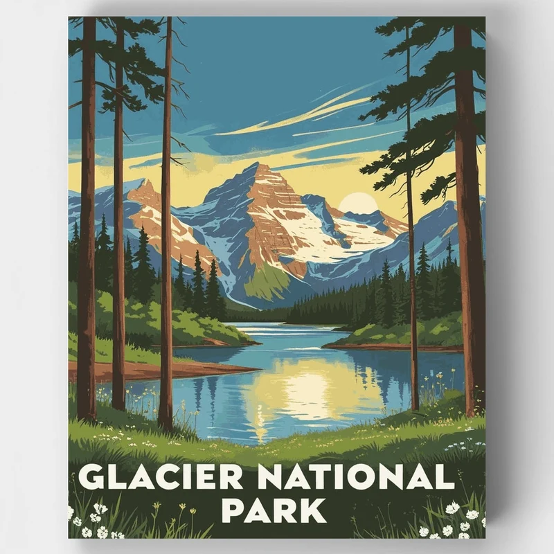 Glacier National Park Lake Reflection - Paint by Numbers Kit