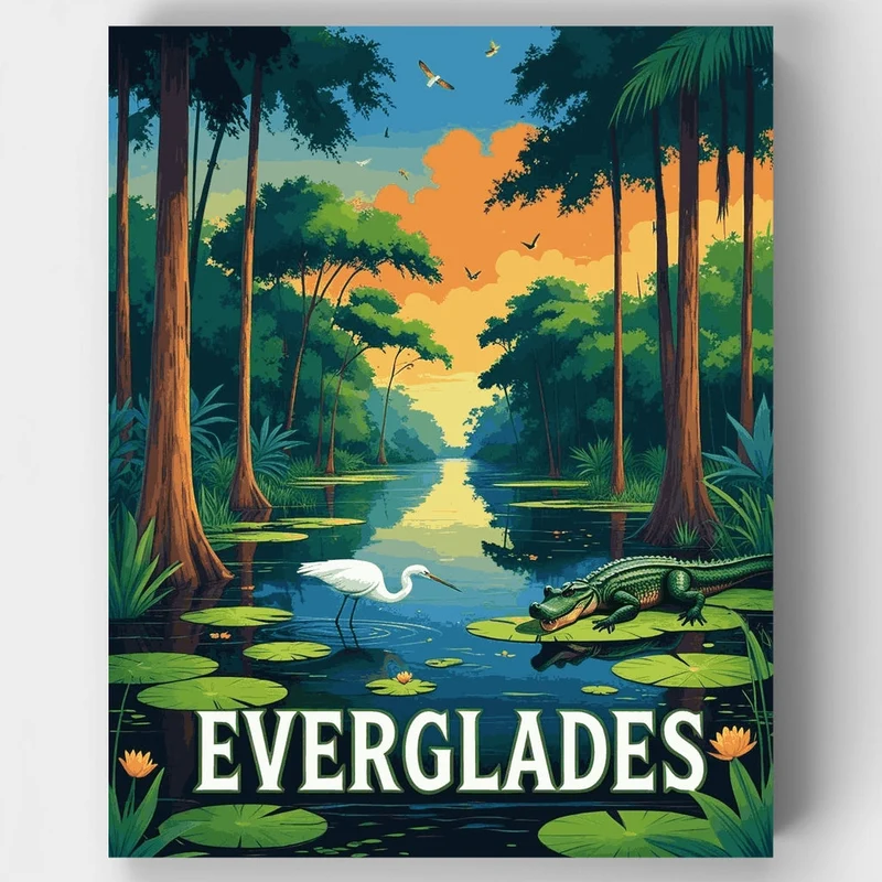 Everglades National Park Alligator and Egret Swamp Scene - Paint by Numbers Kit
