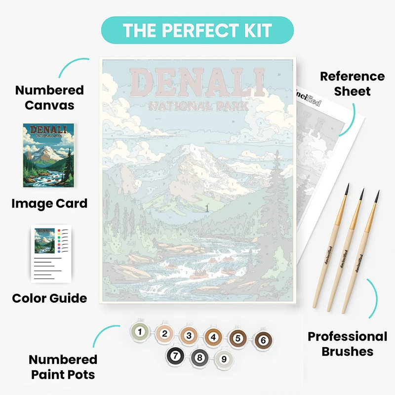 Denali National Park Rafting Through Mountain Rapids - Paint by Numbers Kit