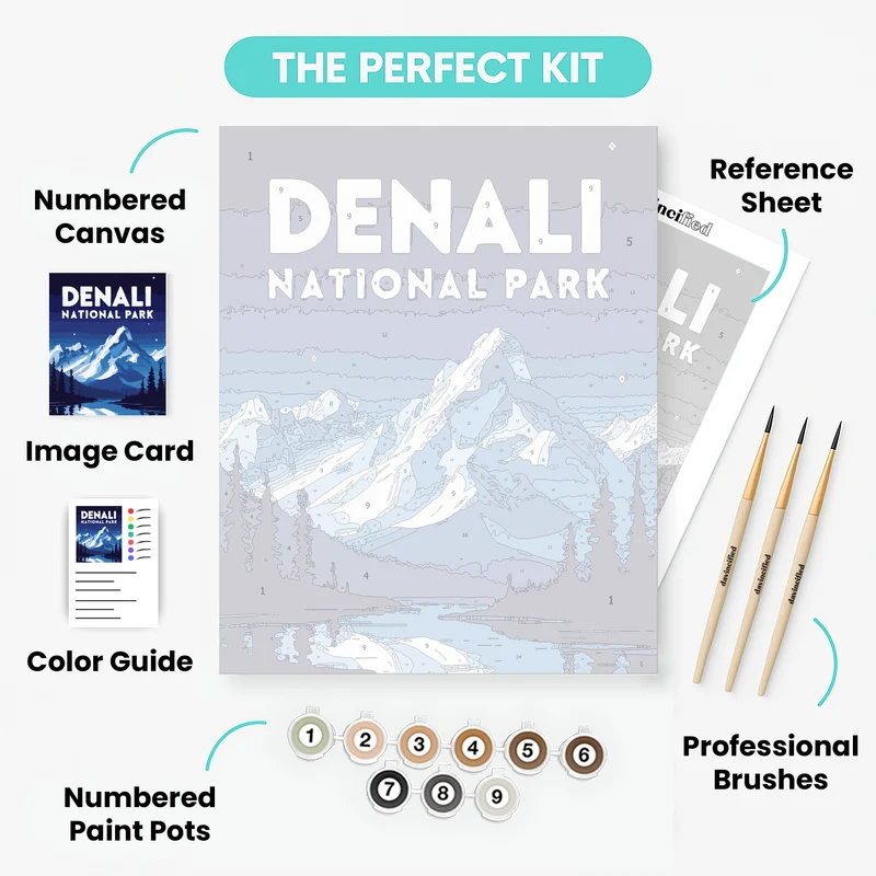 Denali National Park Starry Night Mountain Reflection - Paint by Numbers Kit