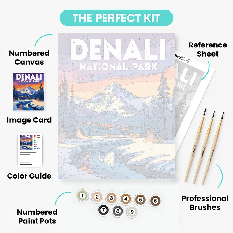 Denali National Park Winter Creek Sunset - Paint by Numbers Kit