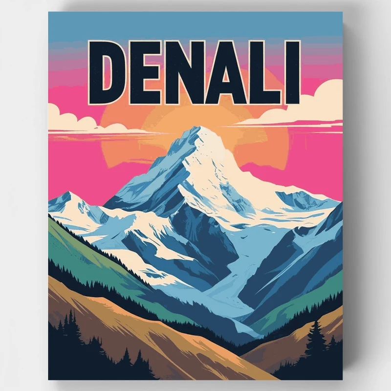 Denali National Park Snowy Peak Sunset - Paint by Numbers Kit