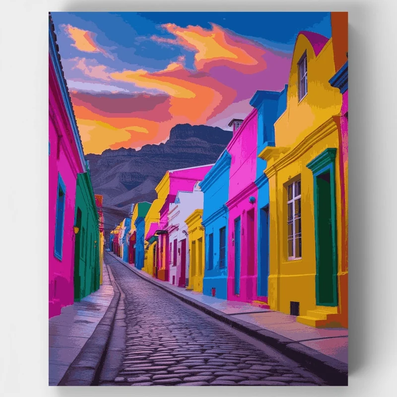 Bo-Kaap Street at Sunset, Cape Town - Paint by Numbers Kit