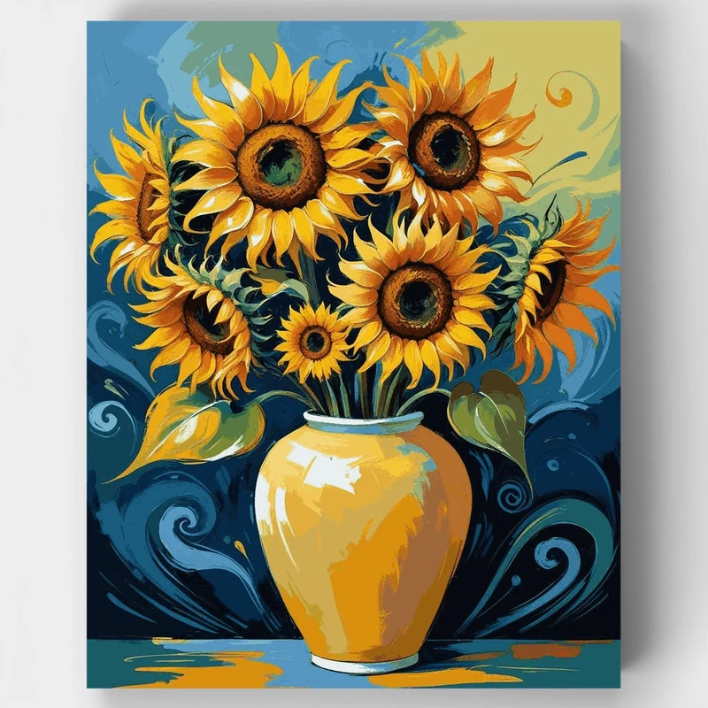 Vibrant Sunflowers in Vase - Paint by Numbers Kit