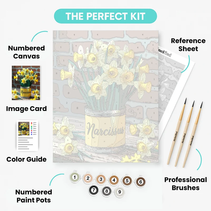 Narcissus Flowers in Yellow Tin Can - Paint by Numbers Kit