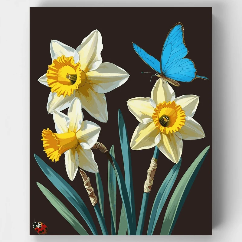 Daffodils with Blue Butterfly - Paint by Numbers Kit