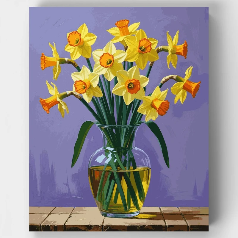 Daffodils in Purple Vase - Paint by Numbers Kit