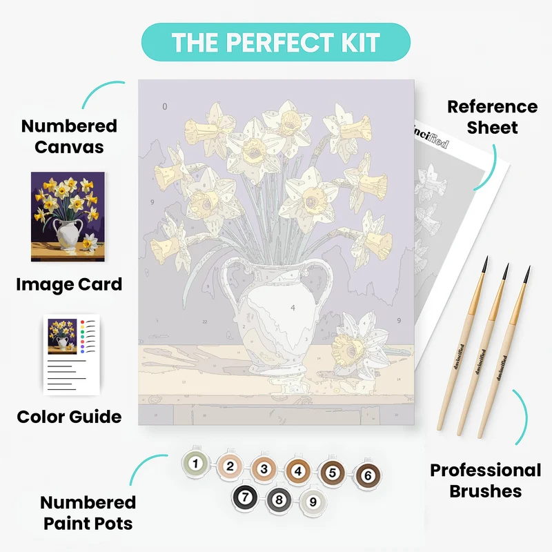 Daffodils in White Vase - Paint by Numbers Kit