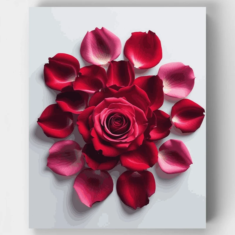Red Rose with Scattered Petals - Paint by Numbers Kit