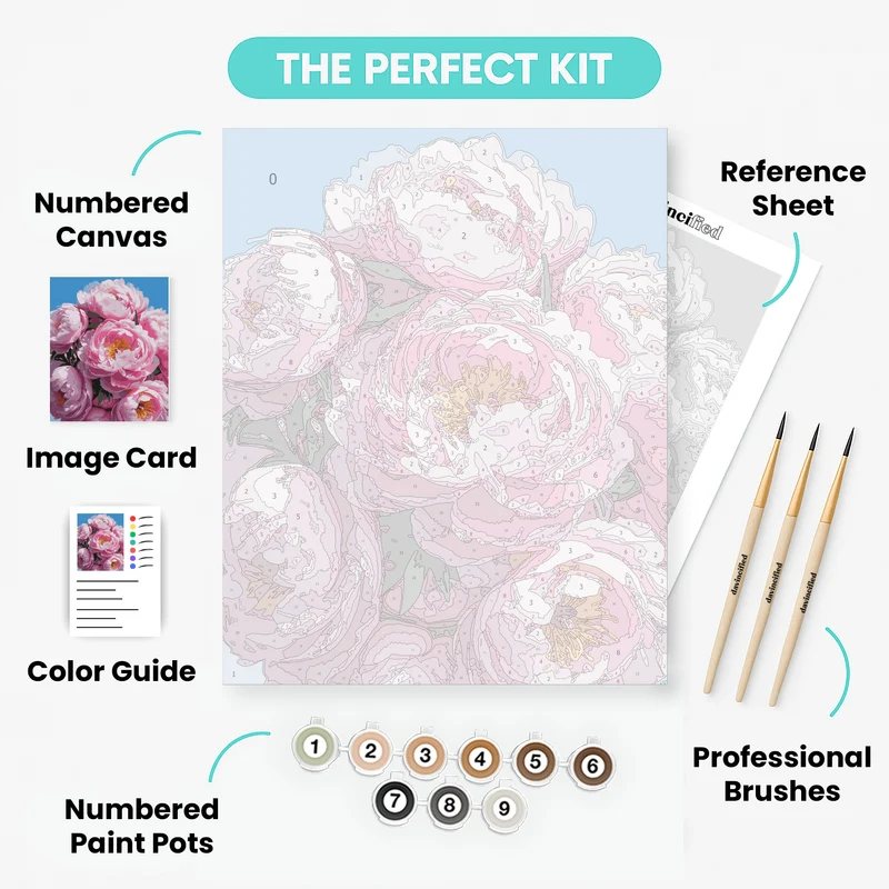 Pink Soft Peonies Bouquet - Paint by Numbers Kit