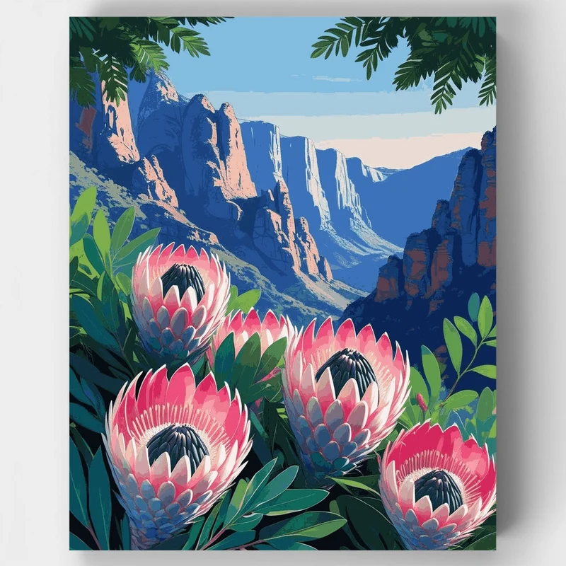 Protea Flowers Mountain Valley - Paint by Numbers Kit