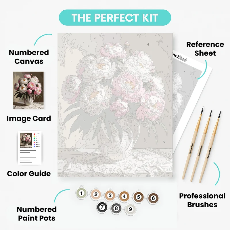 Elegant Peonies in White Pitcher - Paint by Numbers Kit