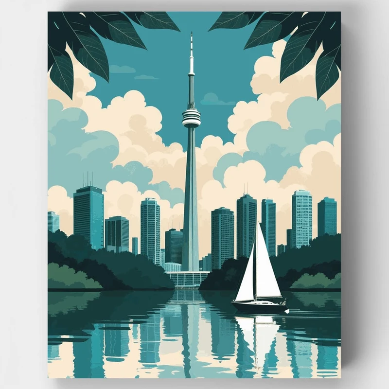 Toronto CN Tower Skyline with Sailboat - Paint by Numbers Kit