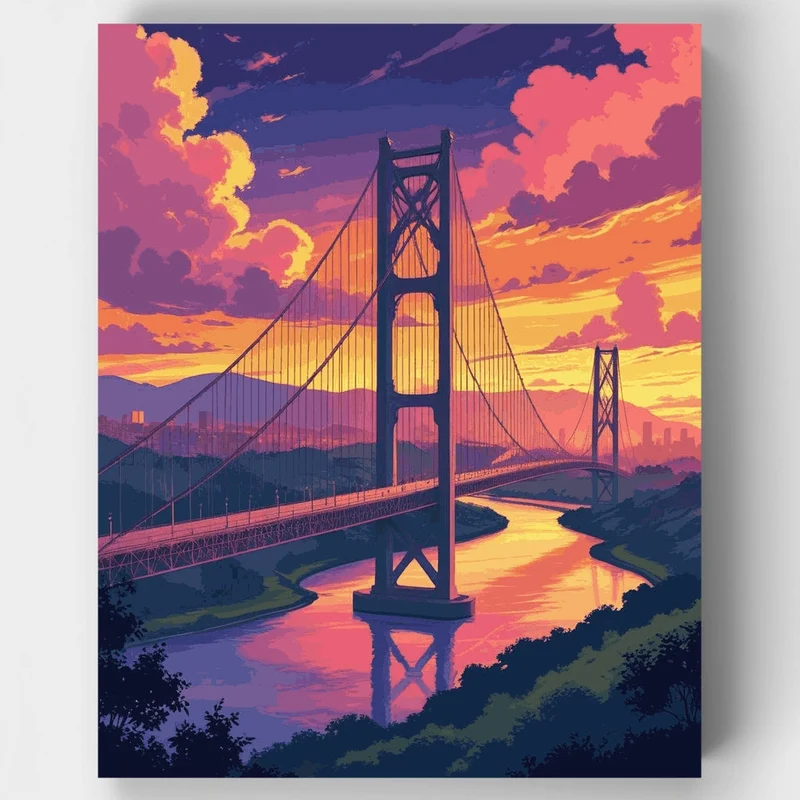 Auckland Suspension Bridge Sunset - Paint by Numbers Kit