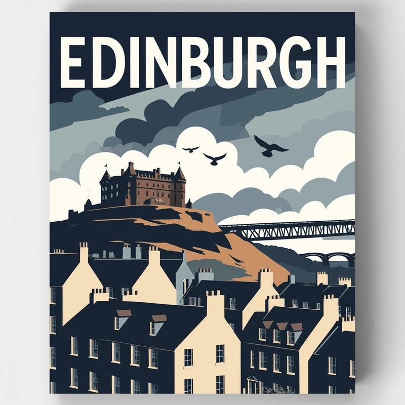 Edinburgh Castle Vintage Travel Poster - Paint by Numbers Kit