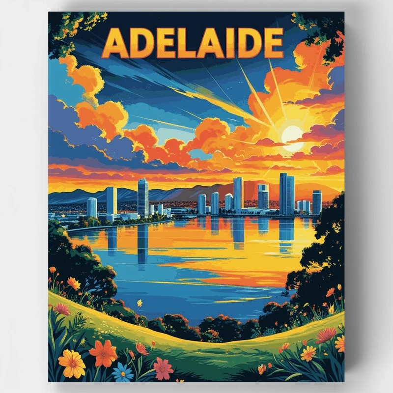 Adelaide Golden Hour Waterfront Skyline - Paint by Numbers Kit