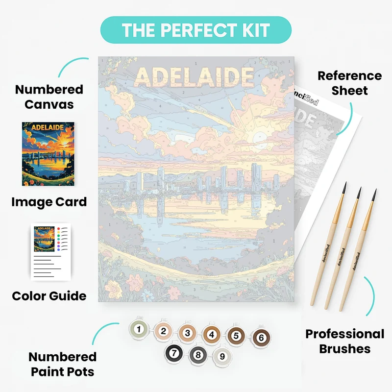 Adelaide Golden Hour Waterfront Skyline - Paint by Numbers Kit