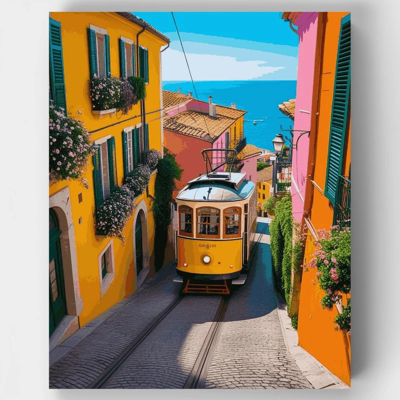 Lisbon Tram Streets - Paint by Numbers Kit